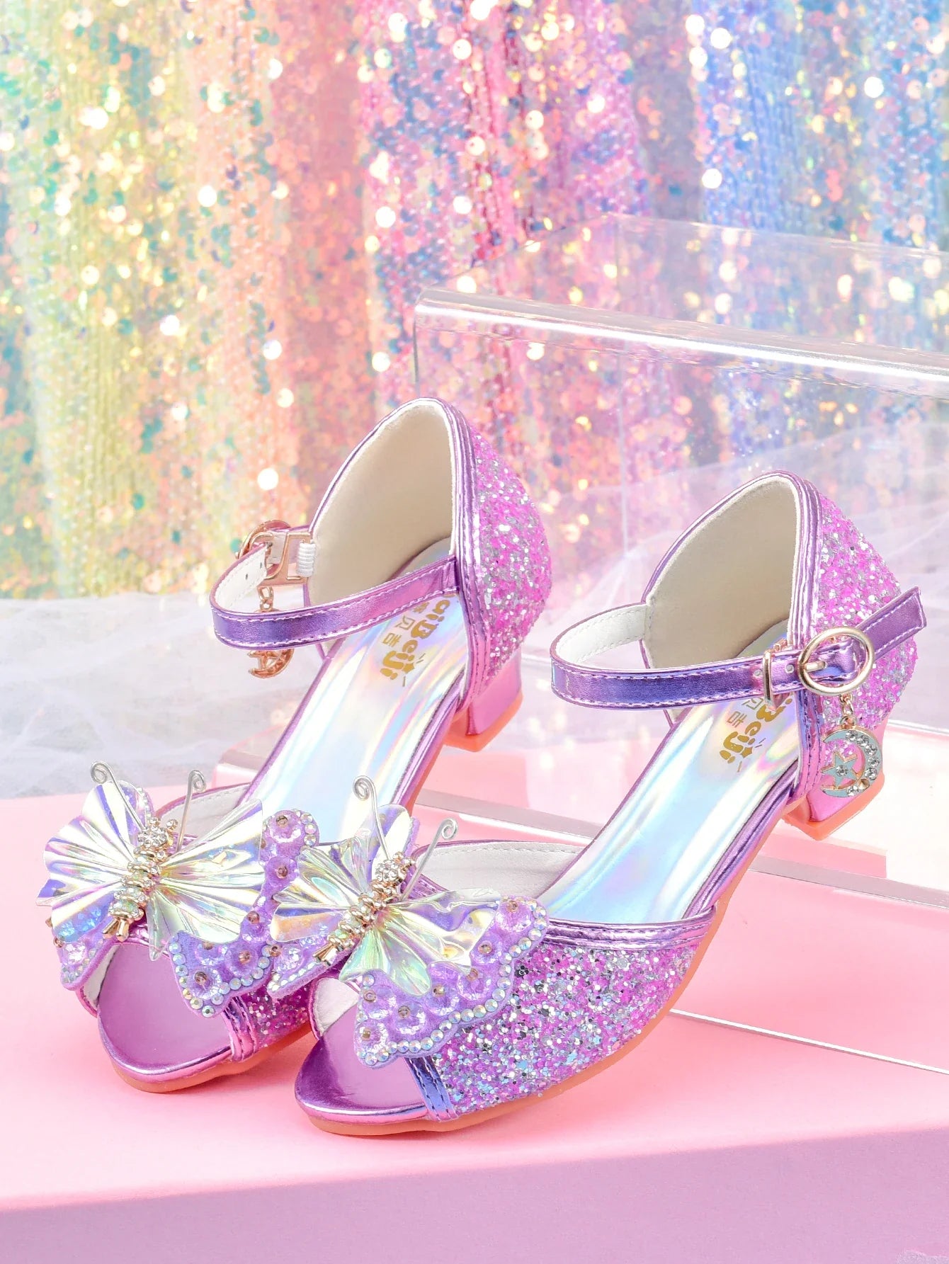 Women's girls' fashionable crystal bow high heels, student princess shoes