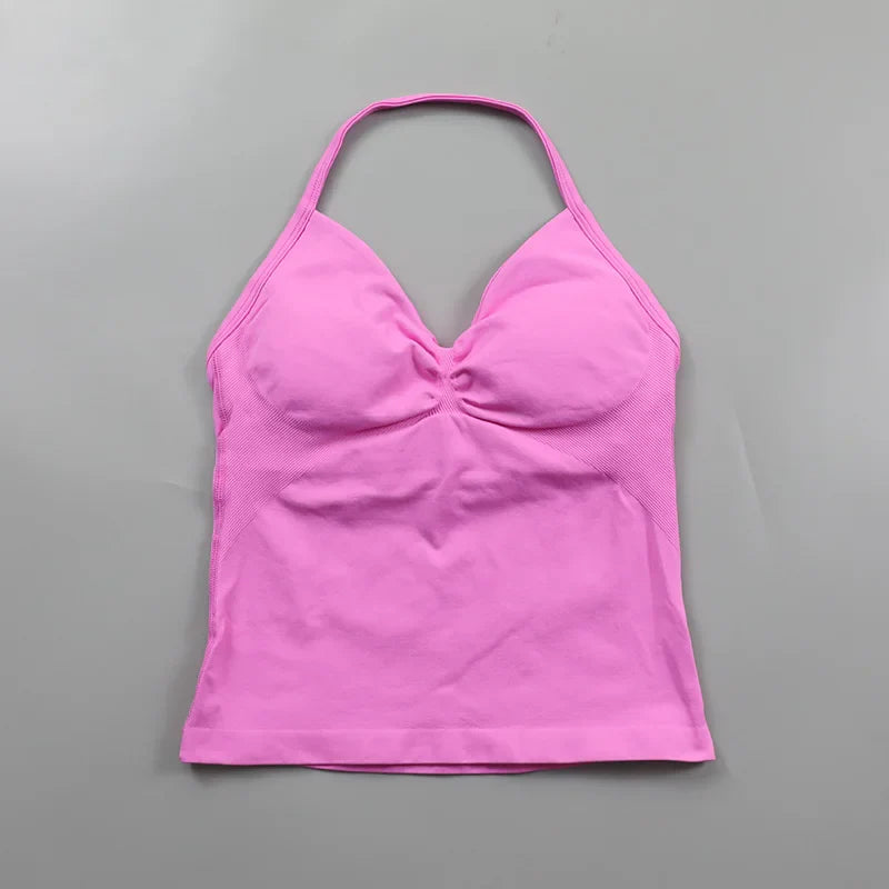 Yoga Longline Strappy Top Leggings Set Women's Backless Camisole Built-In bra Vest High-Waisted Hip Lift Gym Shorts Sports Set