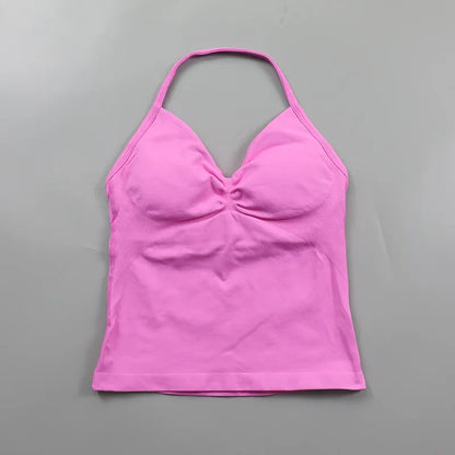 Yoga Longline Strappy Top Leggings Set Women's Backless Camisole Built-In bra Vest High-Waisted Hip Lift Gym Shorts Sports Set