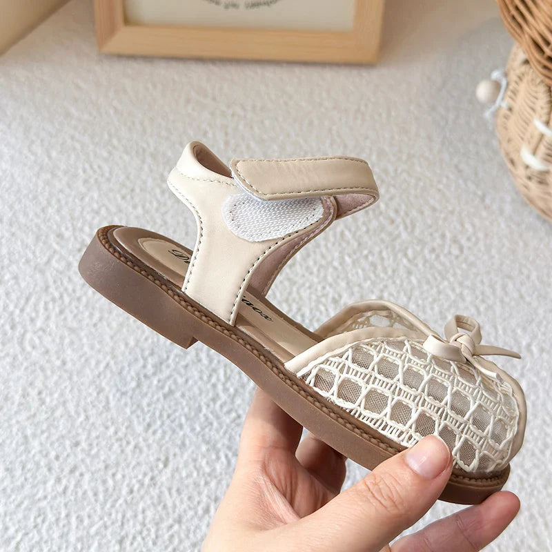 New Summer Girls Sandals Princess Beach Shoes Braided Peep-toe Kids Sandals Butterfly-knot Sweet Soft Breathable Footwear I10317