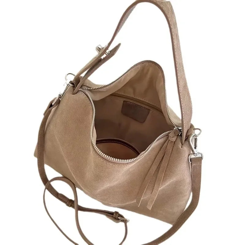 Genuine Leather Fashion Autumn Winter Boston Tote Soft Matte Suede Cow Leather Women's Handbag Shoulder Crossbody Bag For Women