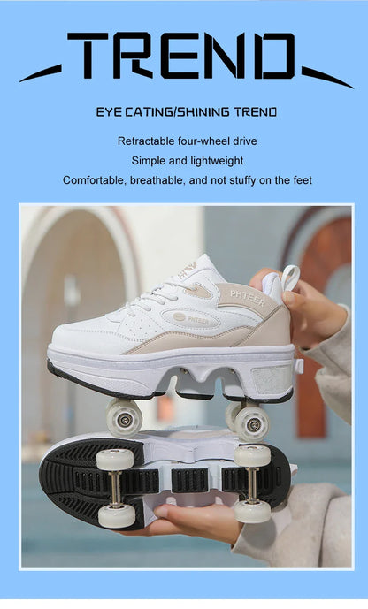 Deformation Shoes Roller Sneakers With 4 Wheels Skates Adult Kids Runaway Parkour Wheels Shoes For Women Men Youth Sport Shoes