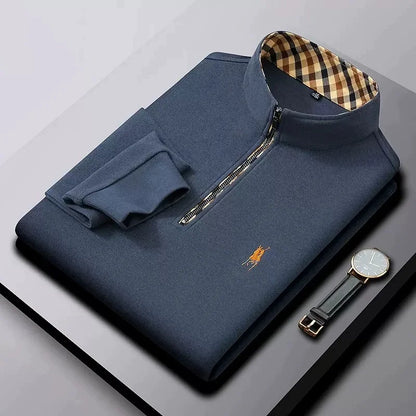 Luxury new Half Zipper Long Sleeve T-shirt 100% Cotton Brand Embroidered Stand Collar Men's Clothing Autumn Casual polo shirt