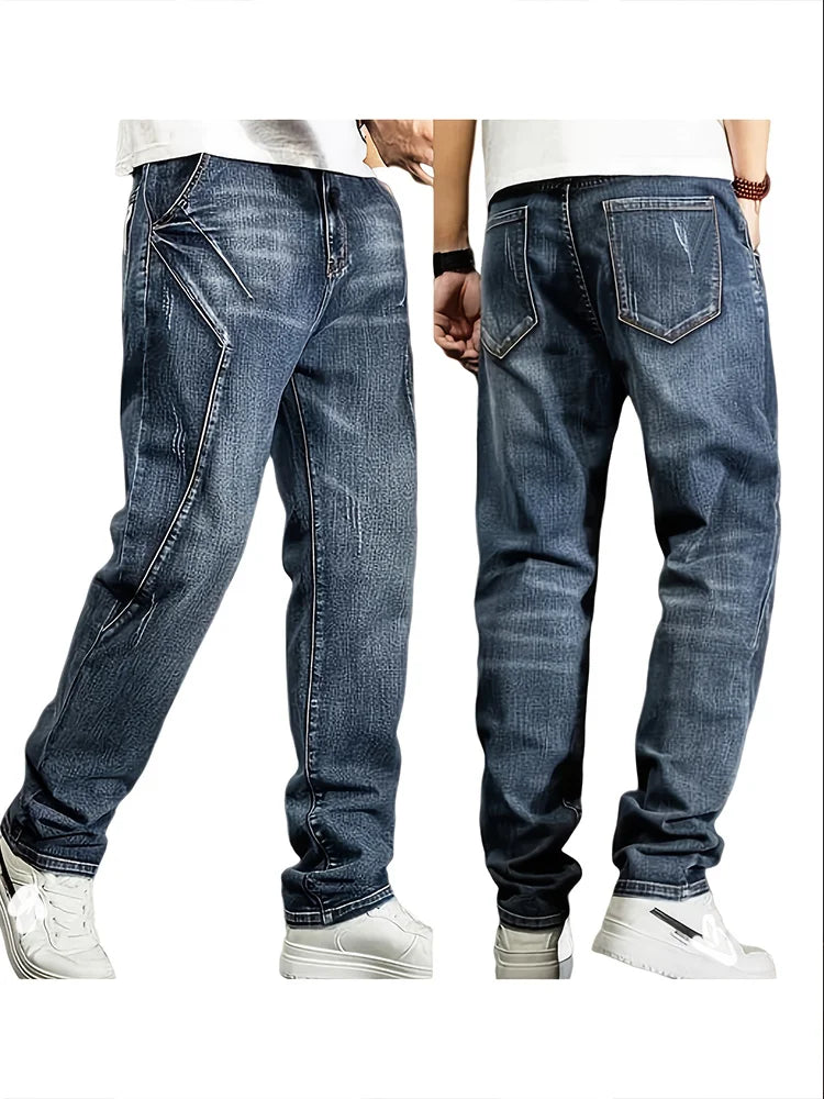 Calça Jeans Masculina Reta com Elastano Casual com Design Personalizado Caimento Confortável Estilo Moderno