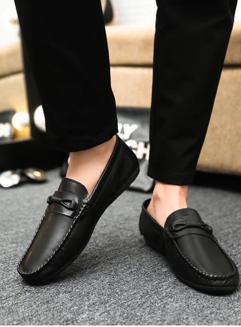 Mocassins Minimalistas Masculinos Sapatos Casuais de Couro Confortáveis Para Homens Sapatos de Condução Antiderrapantes Sapatos de Escritório Slip-on Tamanho Grande 46