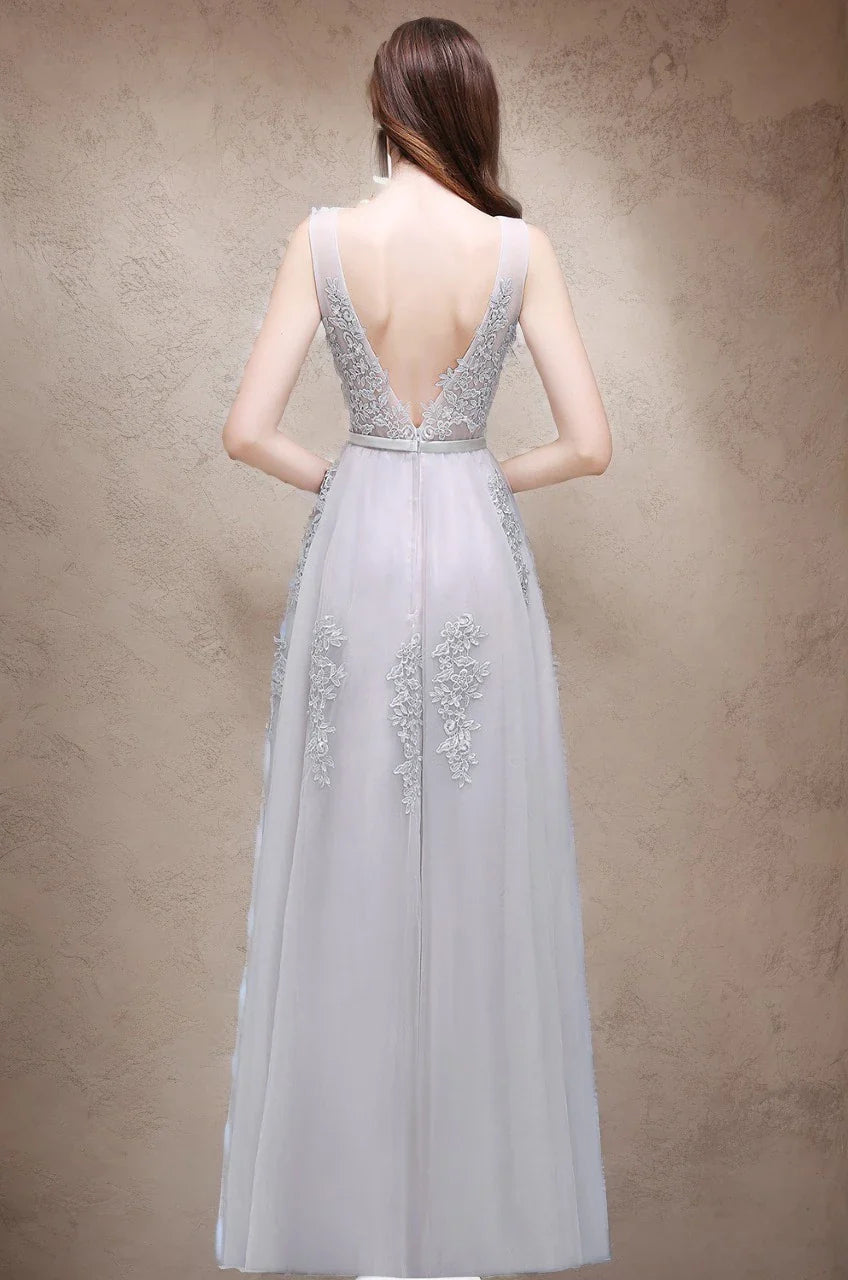 Gorgeous Pearl Pink Evening Dresses Illusion Strap Lace Appliques Square Neck V-Backless Gowns Slim A-Line Maxi Party Prom Dress