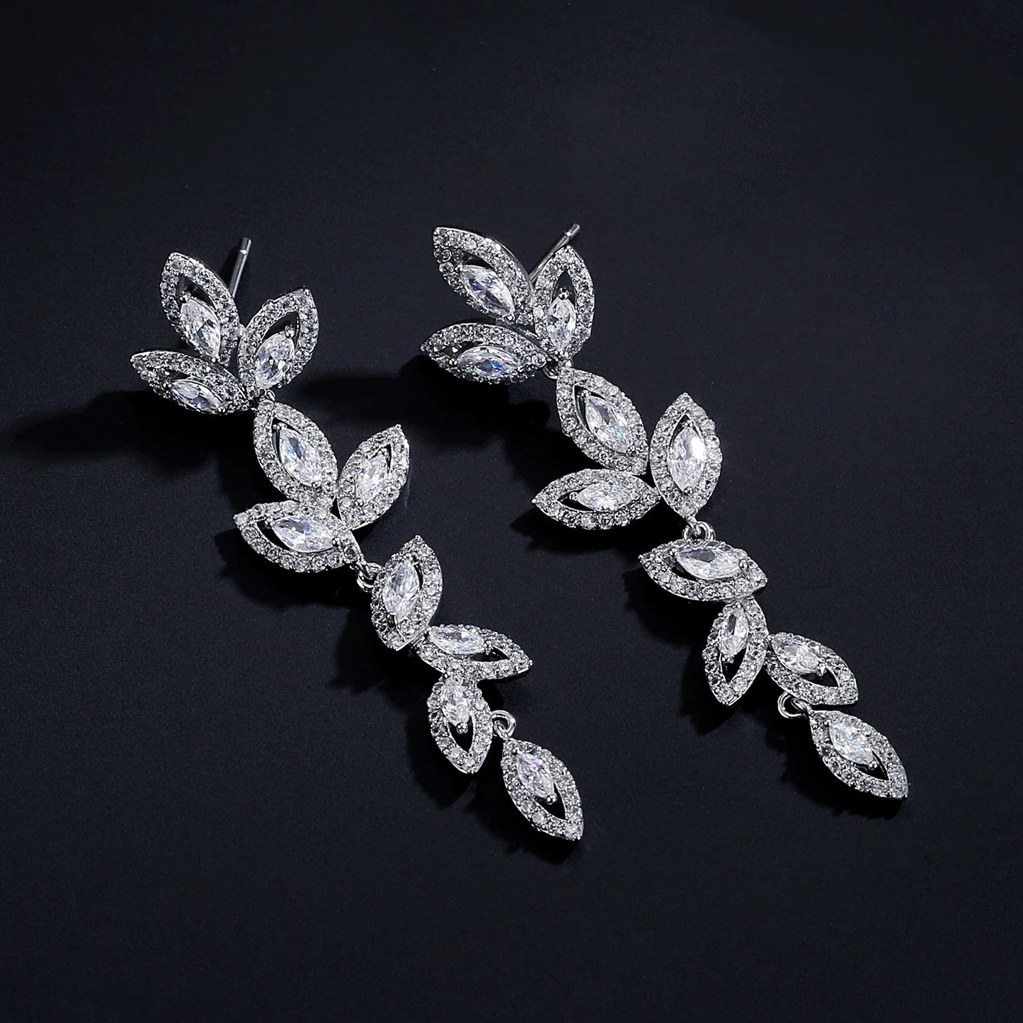 Luxury Polish Best Selling Leaf CZ Long Drop Earrings for Women Elegant AAA Zircon Bridal Earring  Wedding Party Jewelry