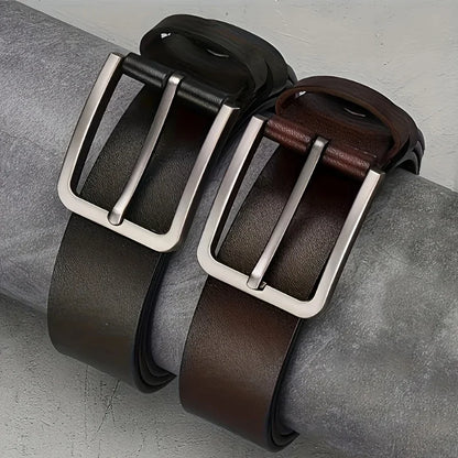 Vintage Square Alloy Buckle Men's Synthetic Leather Belt with Black, Casual & Business Style, Durable Accessory Vintage Belts