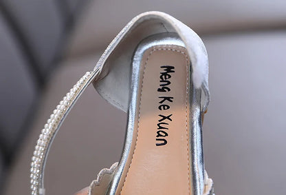 Summer Girl's Sandals Sliver Pink Diamante Luxury Hollow-out Kids Sliders Hook-loop Round Toe Glitter Stylish Children Shoe26-36