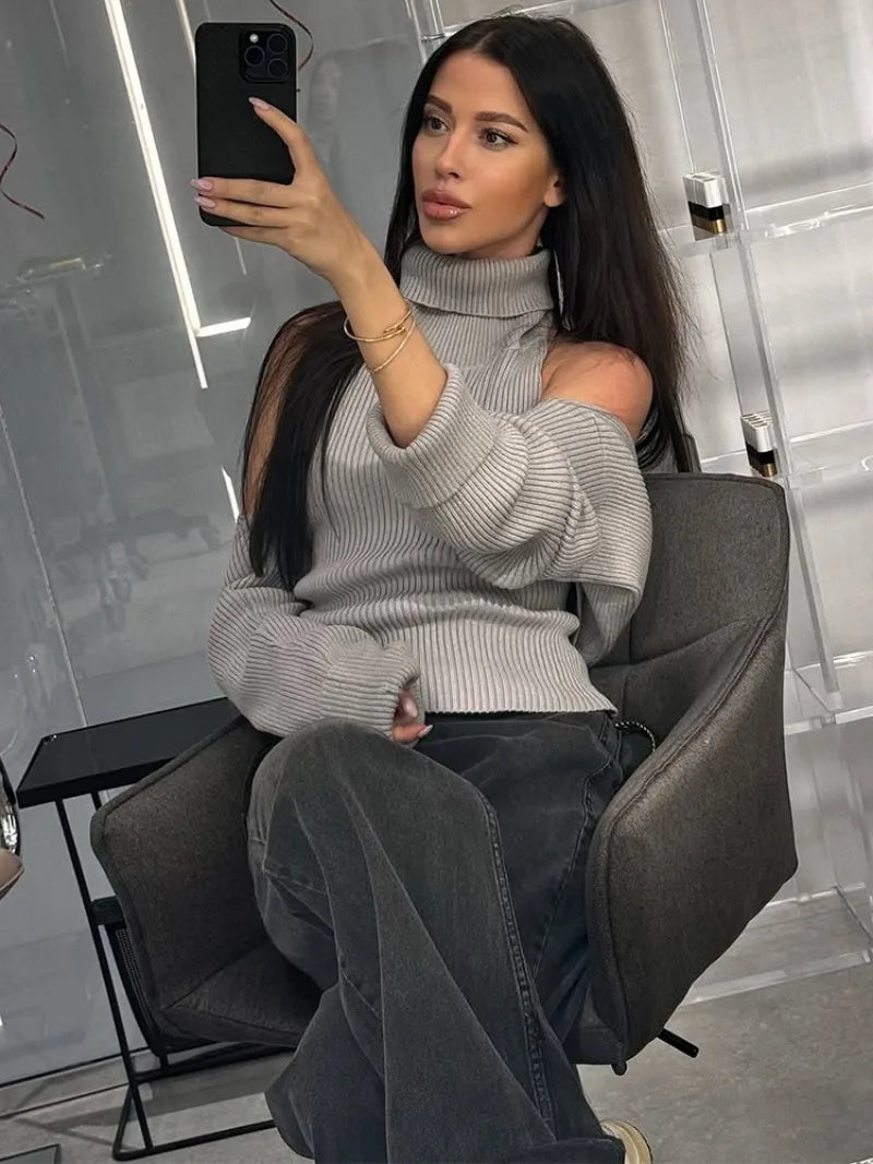 Trendix Hollow Out Sweater Sets For Women 2025 Fall New Long Sleeve Knitwear Shawl Suits Sexy Backless Knit Tank Top 2 Piece Set