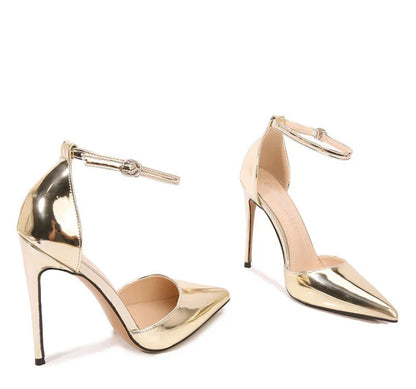 Professional Suit French High Heels One-Liner Strap Pointed Toe Thin Heel Shallow Mouth Hollow Super High Heels Versatile