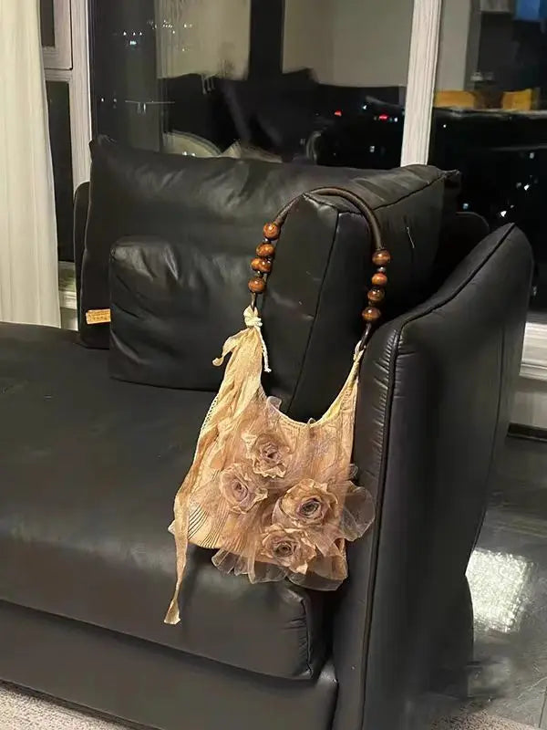 Rose Decor Shoulder Bags Fashion Commuter Tote Bags Classic Pleated Handbags High Quality Women Underarm Bags