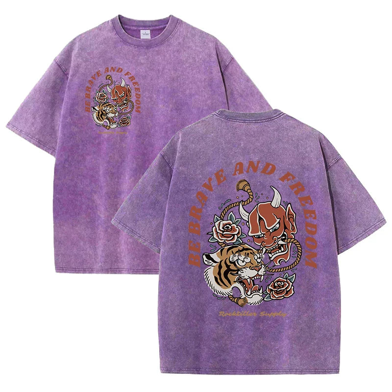 Est 1985 Sport Print Washed Women T-Shirt Summer Casual Retro T Shirts Snow Wash Tee Top Loose Unisex Retro Streetwear