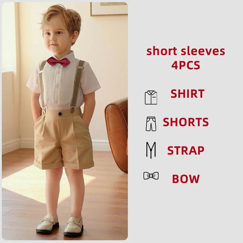 Summer Children Boys Suits For Wedding Formal Kids Children Boys Strap Suit Set Elegant Kids Boys Wedding Birthday Party Costume