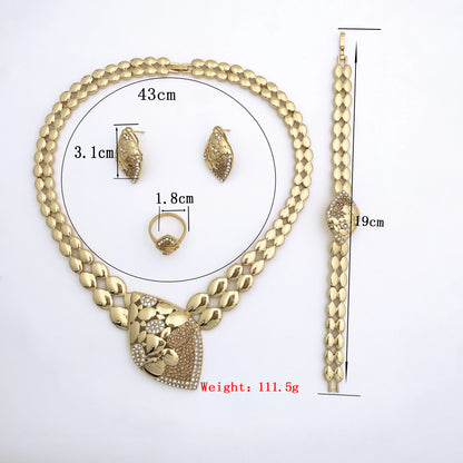 Quality Women Jewelry Sets Luxury Design Dubai Trending Gold Color Necklace Earrings Ring Bracelet Wedding Party Gift
