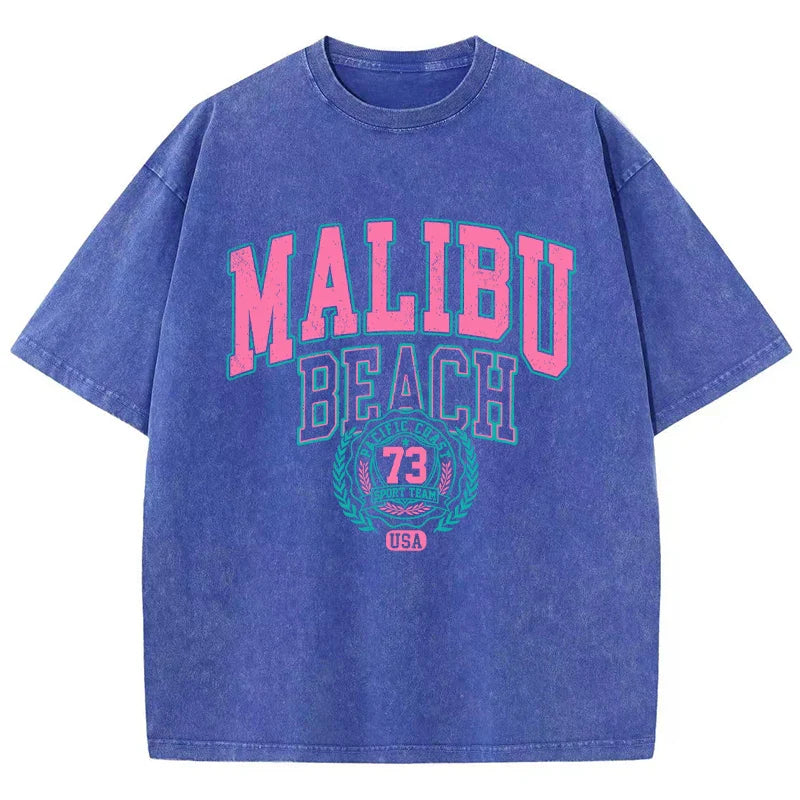 Beach Washed T-Shirt Women Letter Printing Cotton T Shirt Comfortable Crewneck Tops Casual Oversized Tees Female Clothes