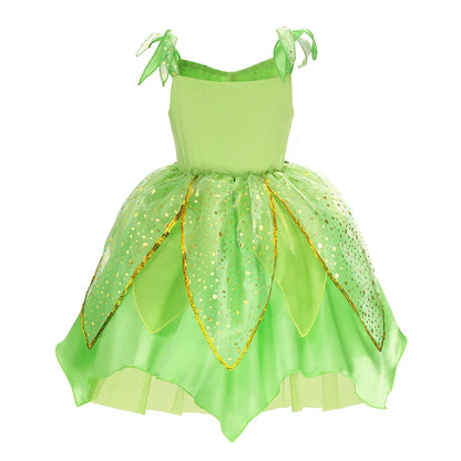 Girls Green Elf Dress Princess Dress Up Children Fairy Dress Halloween Cosplay Beauty Flower Fairy Costume Party Clothing