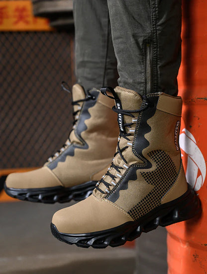 Indestructible Work Boots Men Steel Toe Shoes  High-Top Boots Anti Puncture Non Slip Work Shoes Wear-resisting Safety Shoes