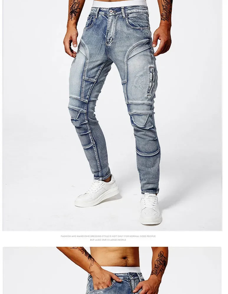 2025 Elastic Jeans Mens Small Straight Leg Denim Pants Outdoor Casual Motorcycle Pants High Street Classic High Quality Jeans