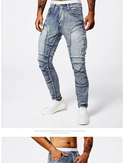 2025 Elastic Jeans Mens Small Straight Leg Denim Pants Outdoor Casual Motorcycle Pants High Street Classic High Quality Jeans