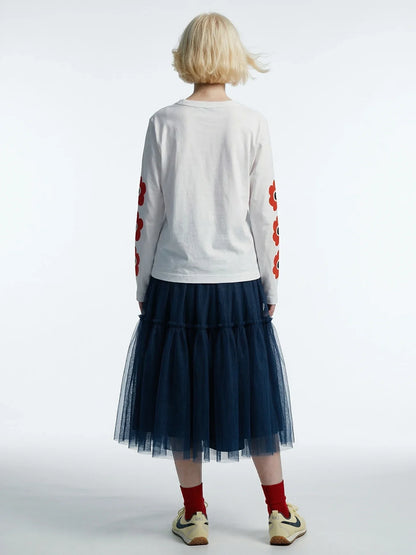 2026 Spring High Waist A-line Puff Half length Skirt Versatile Mid length Retro Blues Mesh Skirt 265398