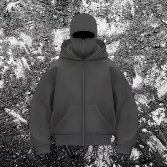 Moletom com Capuz Máscara Facial Zíper DesignCom Capuz Balaclava Masculino Inverno Quente Casual Esportivo Jaqueta Atividades ao Ar Livre