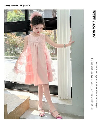 Cute blue lace sleeveless dress With Bag princess dress For 2-10 Yrs baby girls Children Clothes 6.1 Children's Day Clothing