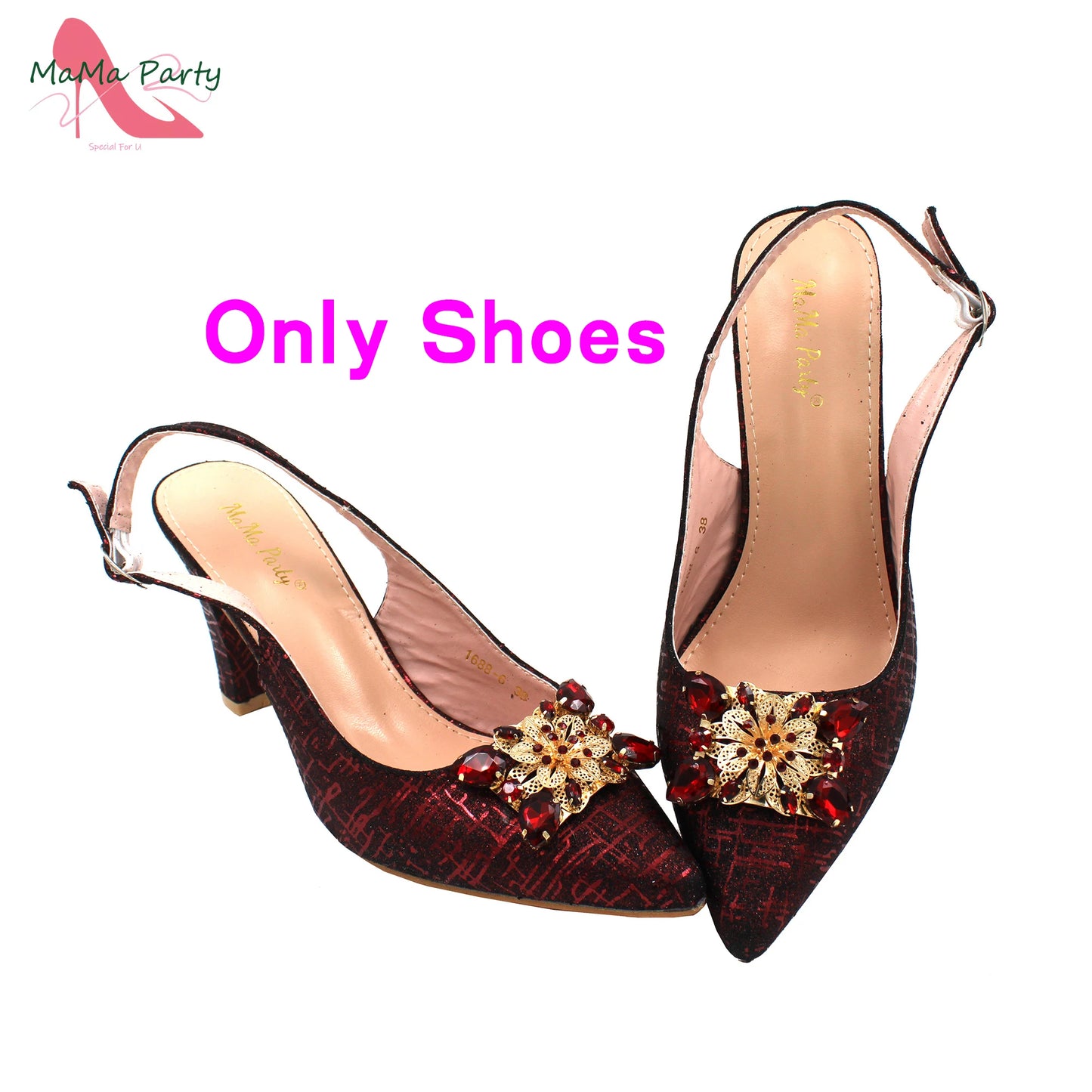 Classics Italian Design Shoes and Bag Set in Orange Color Comfortable Heels Pointed Toe Pumps for Wedding Party