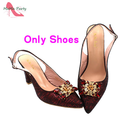 Classics Italian Design Shoes and Bag Set in Orange Color Comfortable Heels Pointed Toe Pumps for Wedding Party