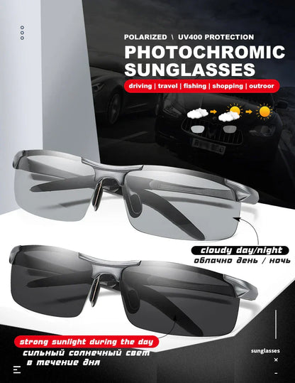 Aluminum Photochromic Sunglasses Men Polarized Day Night Driving Chameleon Glasses Anti-Glare Change Color Sun Glasses UV