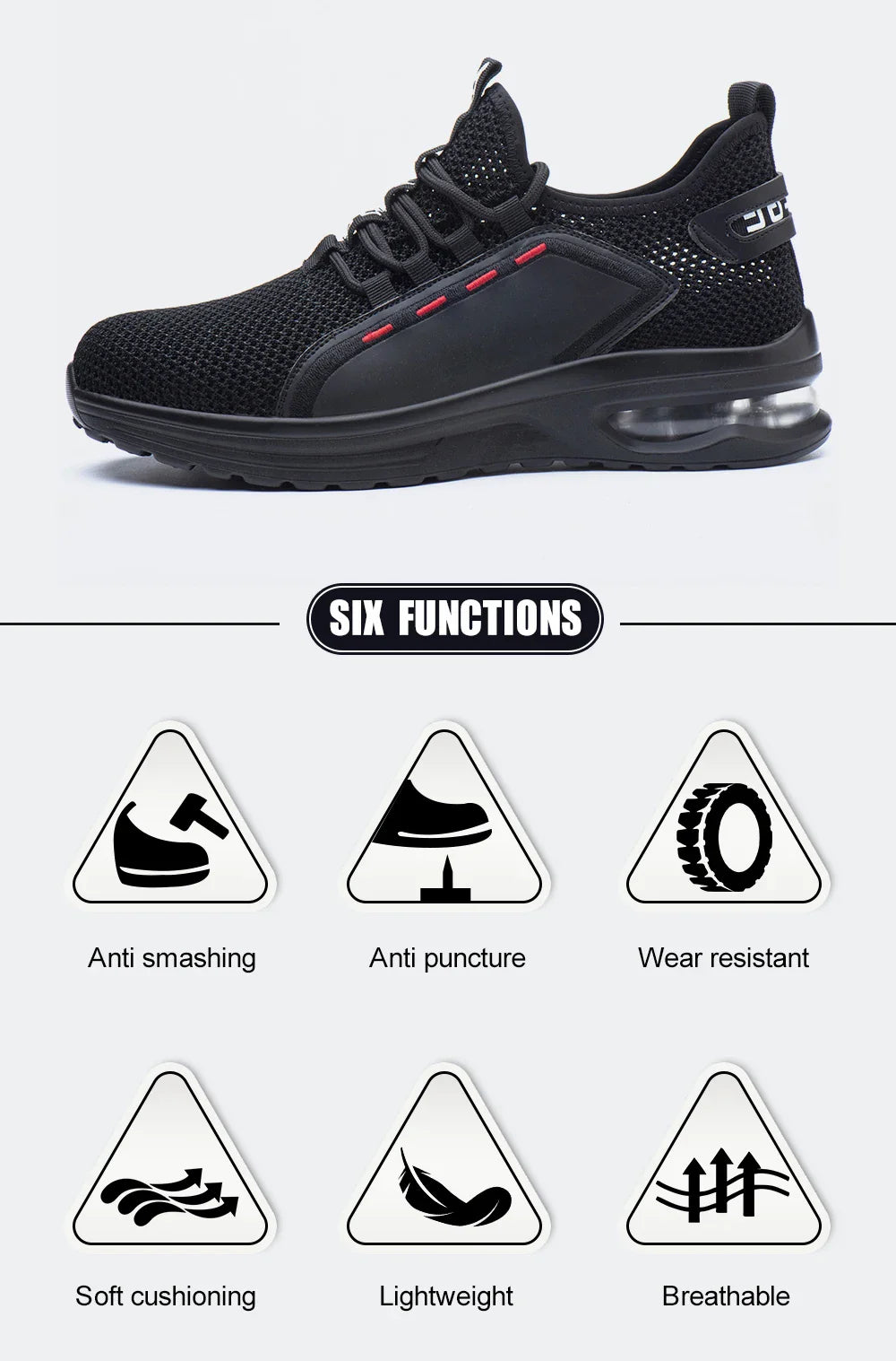 Men's Summer Mesh Safety Shoes Steel Toe Anti- Crush Breathable Lightweight Work Shoes Knitted Upper Kevlar Insertion Proof