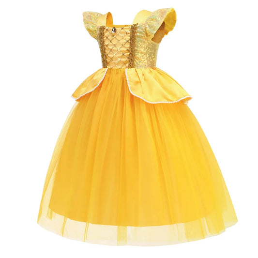 Princess Dresses Girls Belle Party Costume Children Halloween Birthday Flower Clothes Beauty and The Beast Fancy Disguise