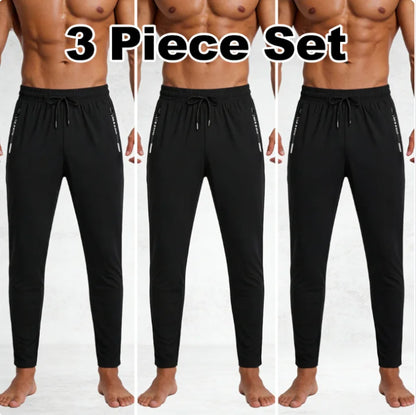 2-Pack Men's Quick Dry Ice Silk Sports Pants, Elastic Waist, Plus Size, Lightweight for Summer Fitness, Hiking & Running