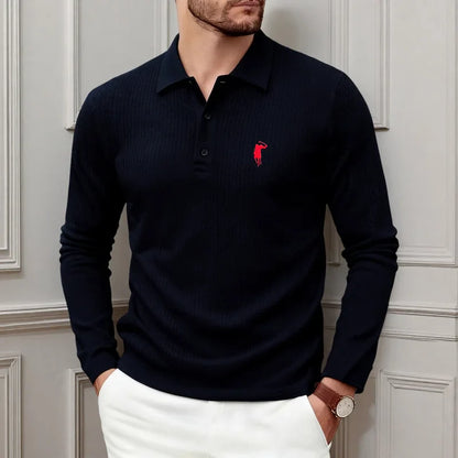 Luxury brand polo shirt long sleeved embroidered design men's top 2025 autumn new comfortable breathable business casual T-shirt