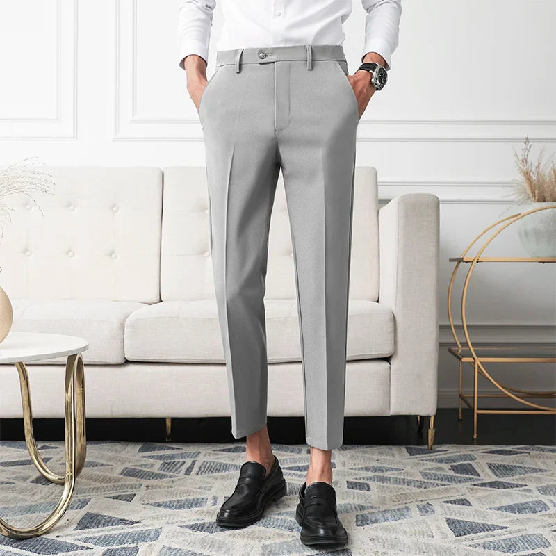 Thickened Fleece Men's Casual Straight Leg Pants Autumn Winter Elastic Slim Fit Korean Style Fashionable Nine Point Long Trou...