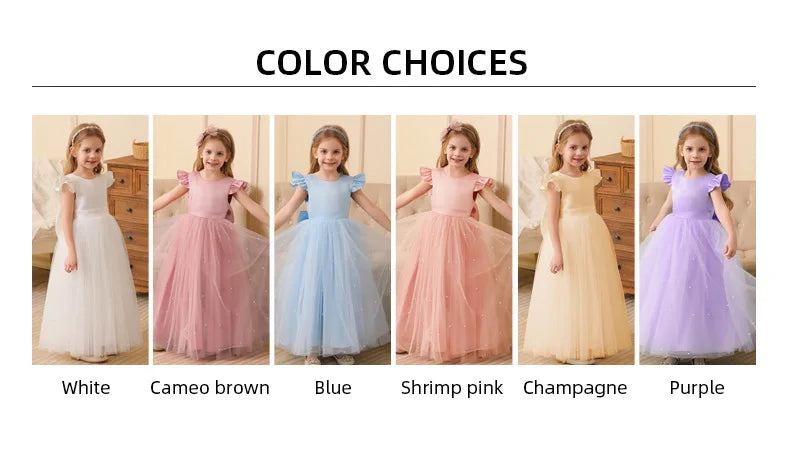 Summer Girl Flower Birthday Tulle Dress Backless Bow Wedding Gown Piano Kids Party Wear Princess Dress Baby Girl Bowknot Dresses
