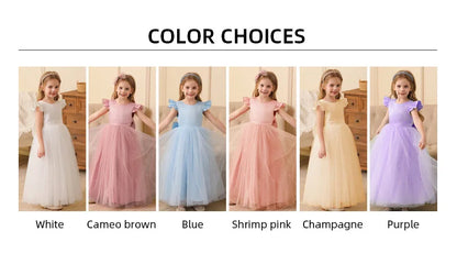 Summer Girl Flower Birthday Tulle Dress Backless Bow Wedding Gown Piano Kids Party Wear Princess Dress Baby Girl Bowknot Dresses