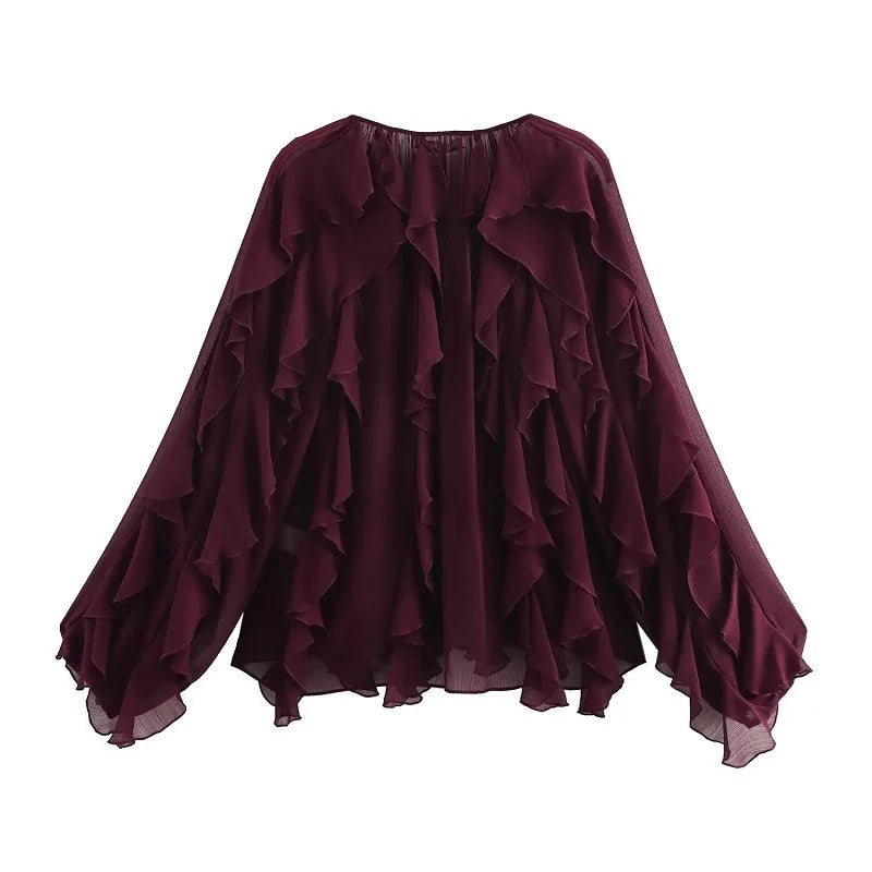 2025 Ruffle Blouses for Women Semi Sheer Shirts and Blouses Woman Summer Casual Blouses Woman Fashion Tops Womens Blouses