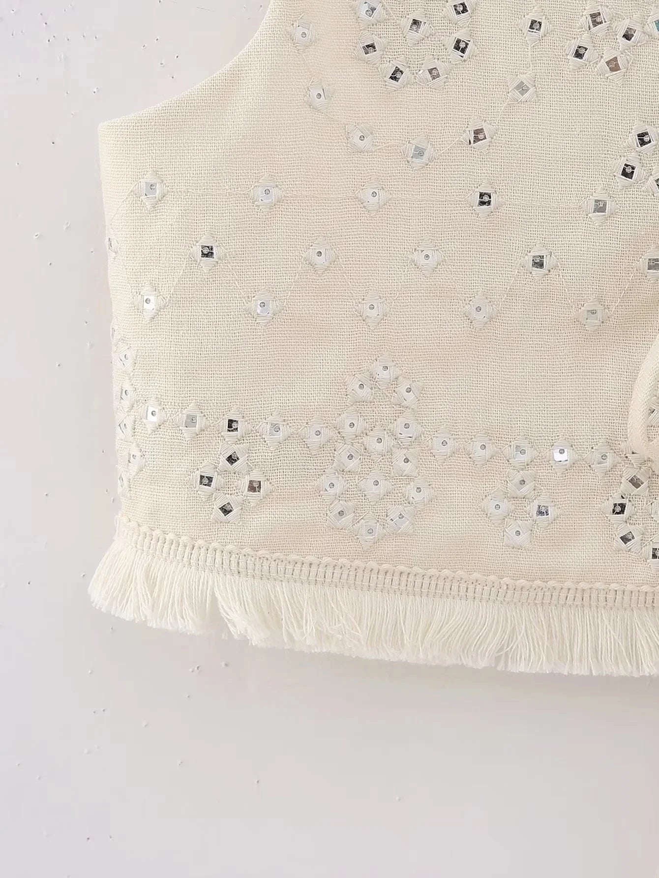 Y2K Embroidery Women Waistcoats Summer Lightweight V Neck Sleeveless Tassels Hem Slim Vest Female Crop Top