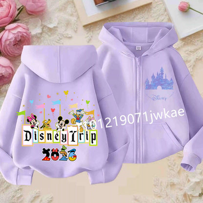 Boys and Girls Clothing Castle Pattern Kids Hoodie Jacket for Children 2026 Fashion Minnie Mickey Castle Zipper Hoodie Closure