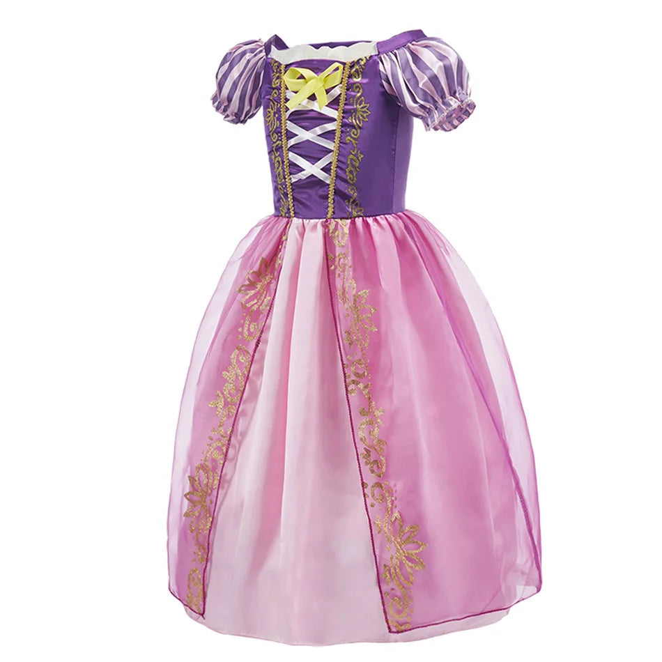 Jasmine Rapunzel Snow Queen Elsa Princess Dress Girl Mesh Sequin Dress Kids Cosplay Belle Aurora Costumes Carnival Party Gowns