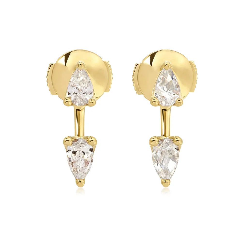 2-Stone Pear Cut Moissanite Diamond Earrings for Women 925 Sterling Silver Plated 18k Gold Waterdrop Earcuff Earring Detachable