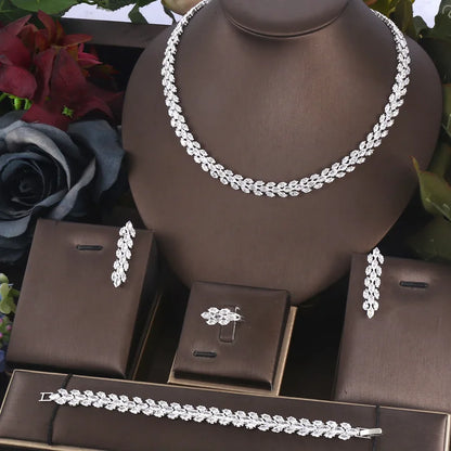 4pcs Bridal Zirconia Full Jewelry Sets For Women Party, Luxury Dubai Nigeria CZ Crystal Wedding Jewelry Sets