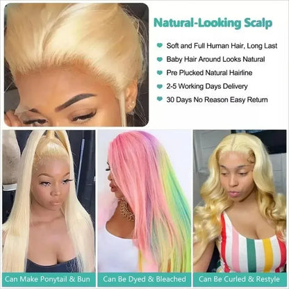 Honey Blonde 613 Straight Remy Hair Wigs 13x4 13x6 HD Transparent Lace Frontal Wigs Pre Plucked Brazilan 200% Density Human Hair