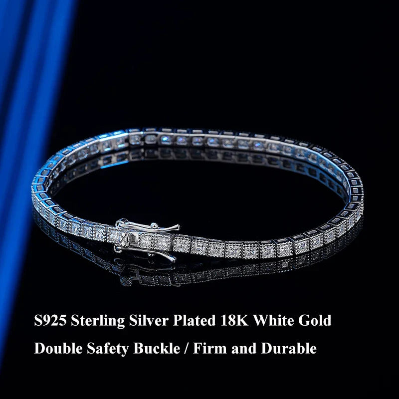 Princess Cut Full 1.5mm 2mm D Color Moissanite Tennis Bracelet for Women Man 925 Silver Pass Diamond Test Link Bracelets