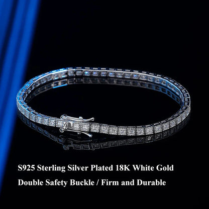 Princess Cut Full 1.5mm 2mm D Color Moissanite Tennis Bracelet for Women Man 925 Silver Pass Diamond Test Link Bracelets