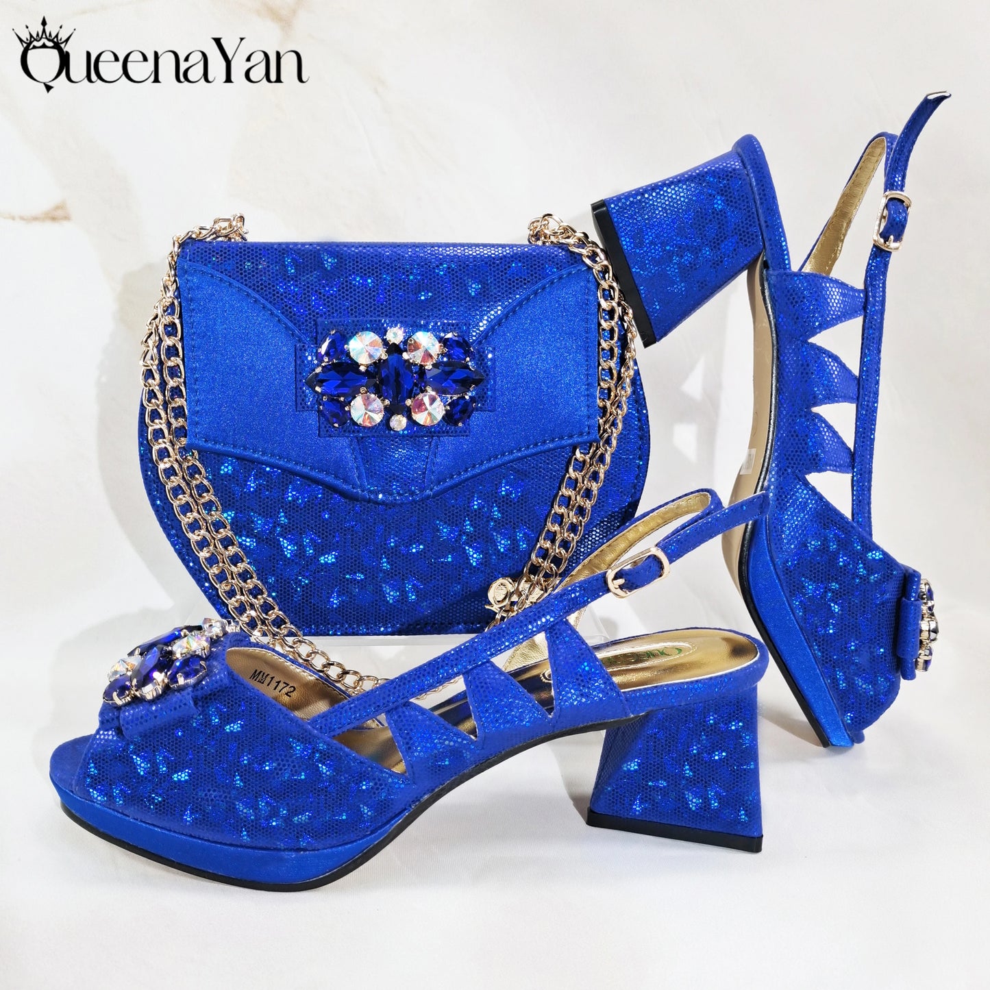 Special Synthetic Fabrics Design Teal Color Women's Matching Shoe and Bag Set  for Weddings and Parties