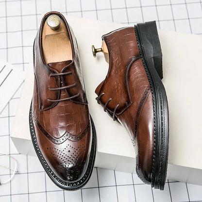 Luxury Men Brogue Dress Shoes Men Suit Casual Shoes Formal Business Leather Shoes Men Brown Wedding Italian Banquet Shoe Size 46