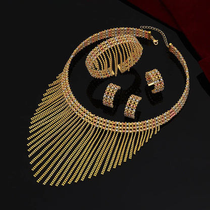 Conjunto de Joias de Casamento de Luxo Dubai Nigéria Conjuntos de Joias Nupciais para Mulheres Festa Colar de Cobre Banhado a Ouro com Contas de Borla