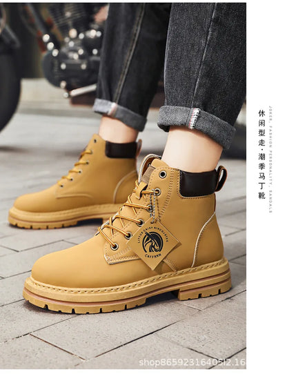 Men's Boots Lace Up 2024 Winter New High Top Leisure All-match Men's Casual Boots Non-slip Trend Rubber Men Flat Boots